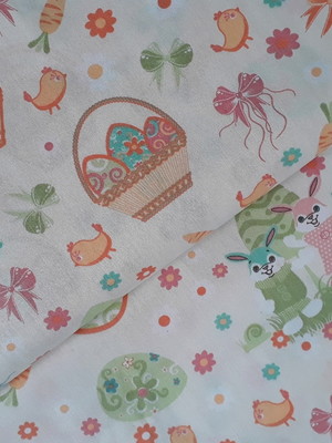 Tricoline creme estampada páscoa/casal coelho - 1 metro