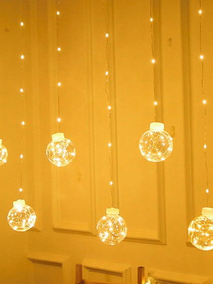 Cortina luz de leds esferas retro branco quente micro leds