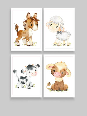 Quadros decorativos fazendinha aquarela