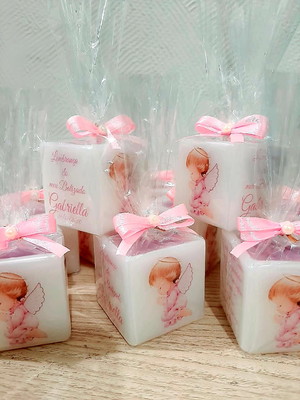 Lembrancinha batizado vela personalizada