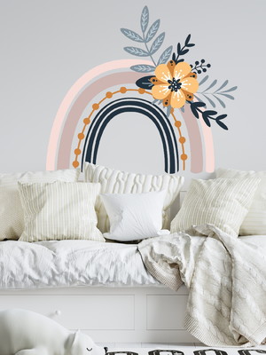 Adesivo de parede arco íris com flor