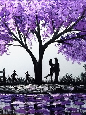 Quadros pintura em tela paisagem família divertida jacarandá