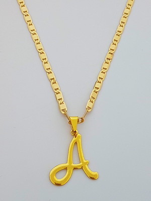 Corrente cordão 60 cm pingente letra a folheado ouro. c59a1