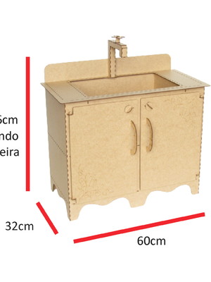 Pia infantil em mdf 66cm + acessórios infantis cozinhas