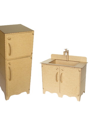 Kit cozinha infantil 4 peças em mdf cru com acessórios