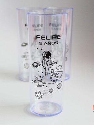 Copo long drink aniversário personalizado galáxia astronauta