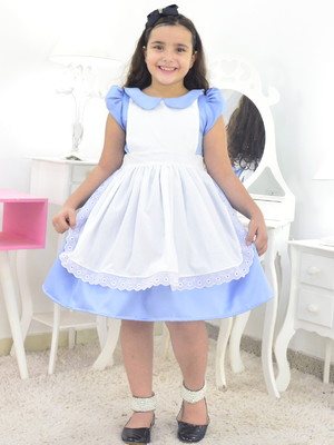 Vestido alice no país das maravilhas luxo com avental