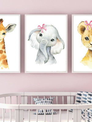 Quadros decorativos kit safari menina aquarela