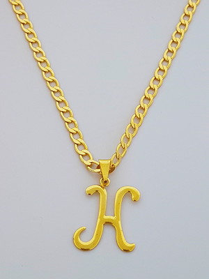 Corrente cordão 60 cm pingente letra h folheado ouro. c39h1