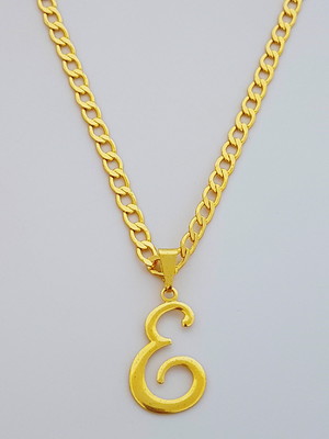 Corrente cordão 70 cm pingente letra e folheado ouro. c39e1