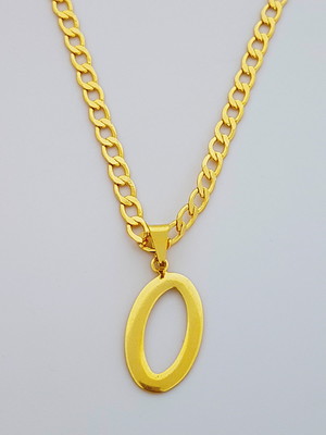 Corrente cordão 70 cm pingente letra o folheado ouro. c39o1