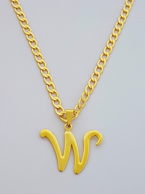 Corrente cordão 70 cm pingente letra w folheado ouro. c39w1