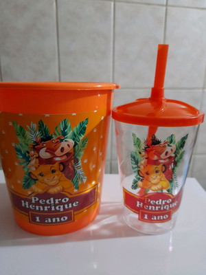 Kit cinema rei leão balde 1 copo 300 ml