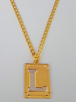 Corrente cordão 60 cm pingente letra l folheado ouro. c39l19