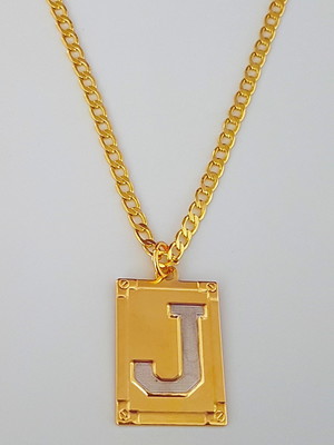 Corrente cordão 70 cm pingente letra j folheado ouro. c39j19