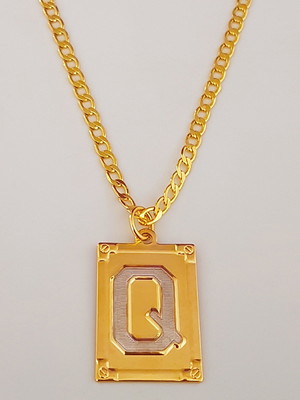 Corrente cordão 70 cm pingente letra q folheado ouro. c39q19