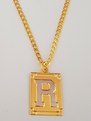 Corrente cordão 70 cm pingente letra r folheado ouro. c39r19