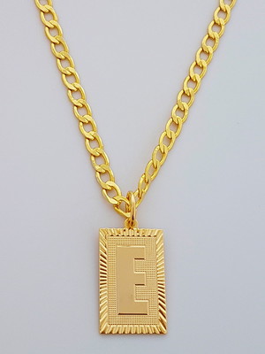 Corrente cordão 70 cm pingente letra e folheado ouro. c39e22