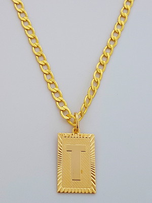 Corrente cordão 70 cm pingente letra t folheado ouro. c39t22