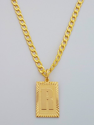 Corrente cordão 60 cm pingente letra r folheado ouro. c39r22
