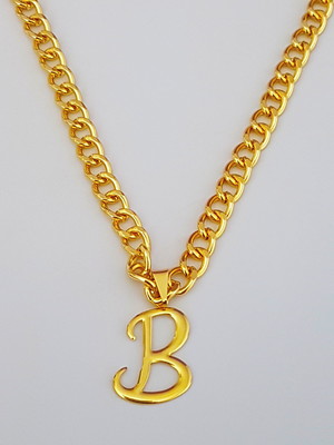 Corrente cordão 60 cm pingente letra b folheado ouro. c43b1