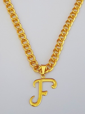 Corrente cordão 60 cm pingente letra f folheado ouro. c43f1