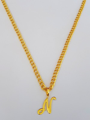 Corrente cordão 60 cm pingente letra n folheado ouro. c43n1