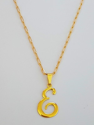 Corrente cordão 60 cm pingente letra e folheado ouro. c57e1