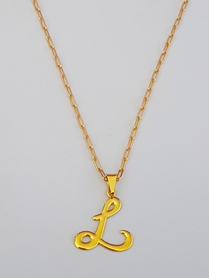 Corrente cordão 70 cm pingente letra l folheado ouro. c57l1