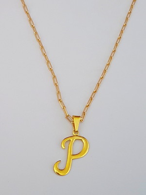 Corrente cordão 70 cm pingente letra p folheado ouro. c57p1