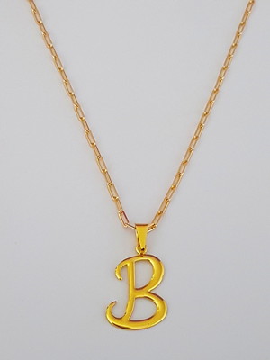 Corrente cordão 50 cm pingente letra b folheado ouro. c57b1