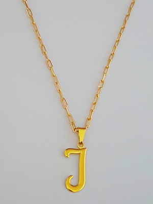 Corrente cordão 50 cm pingente letra j folheado ouro. c57j1