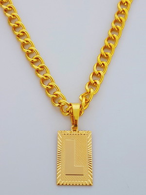 Corrente cordão 60 cm pingente letra l folheado ouro. c43l22