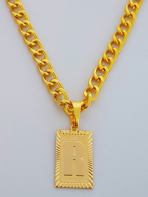 Corrente cordão 60 cm pingente letra r folheado ouro. c43r22