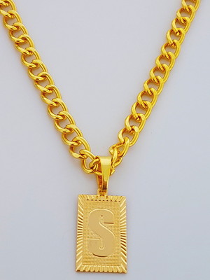 Corrente cordão 60 cm pingente letra s folheado ouro. c43s22