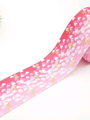 Fita gorgorão rosa degradê laço dourado 40 mm - 5 metros