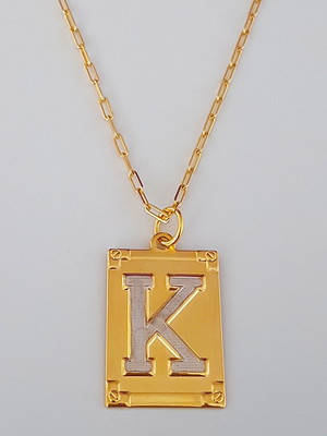 Corrente cordão 60 cm pingente letra k folheado ouro. c57k19