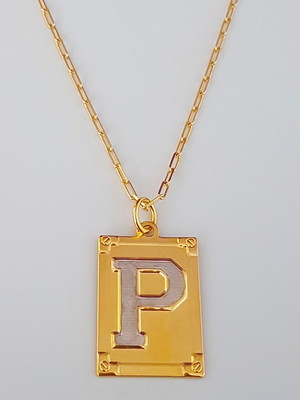 Corrente cordão 60 cm pingente letra p folheado ouro. c57p19