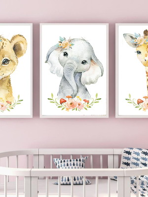 Quadros decorativos kit safari menina aquarela
