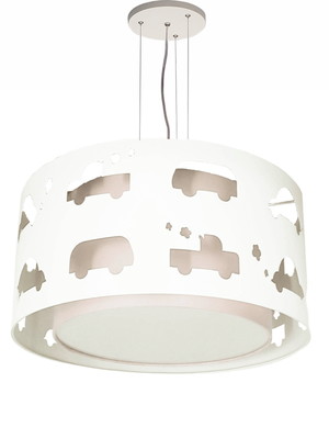 Lustre infantil pendente carrinhos 30x16 branco 4452