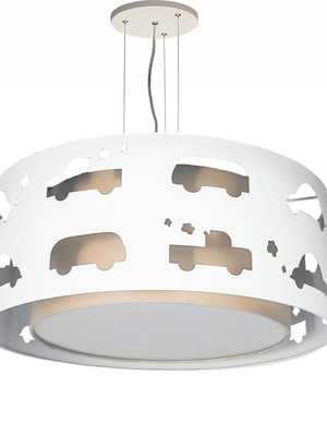 Lustre infantil pendente recorte carrinhos 50x16 cáqui 4473
