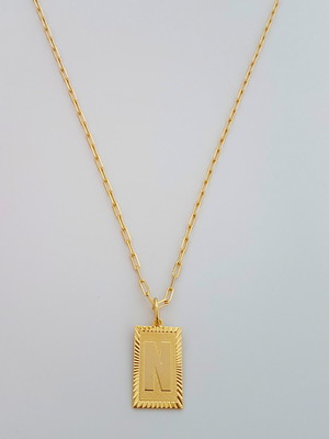 Corrente cordão 70 cm pingente letra n folheado ouro. c57n22