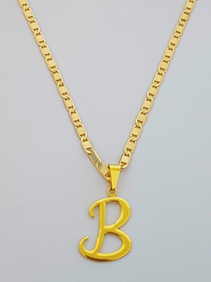 Corrente cordão 60 cm pingente letra b folheado ouro. c59b1
