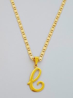 Corrente cordão 60 cm pingente letra c folheado ouro. c59c1