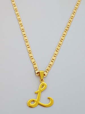 Corrente cordão 60 cm pingente letra l folheado ouro. c59l1