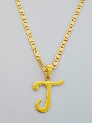Corrente cordão 60 cm pingente letra t folheado ouro. c59t1