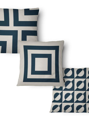 Capas almofadas decorativas moment geométricas azul - 3 unid