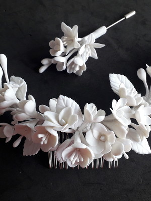 A103 - kit: um arranjo para cabelo de noiva e uma flor d