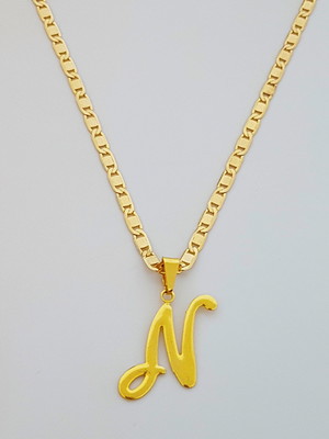 Corrente cordão 70 cm pingente letra n folheado ouro. c59n1