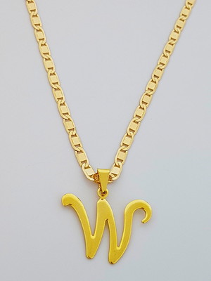 Corrente cordão 70 cm pingente letra w folheado ouro. c59w1